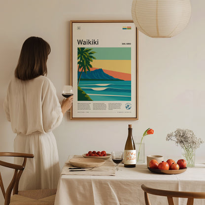 Waikiki Poster | Hawaii Surfer Art | Honolulu Oahu Diamond Head