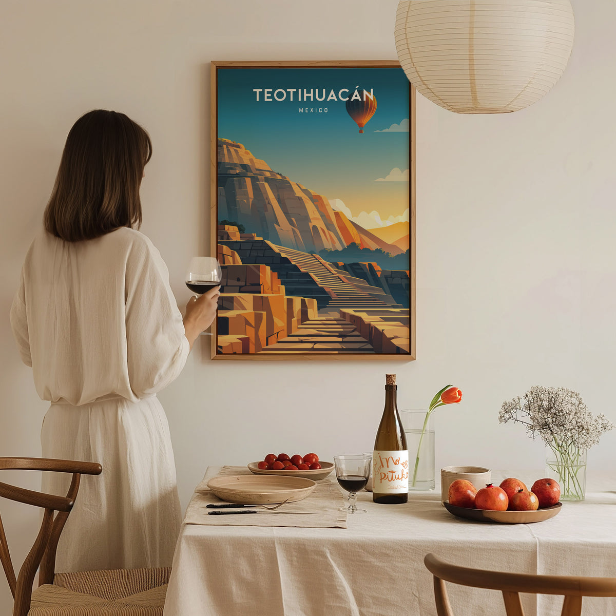 Teotihuacán, Mexico Poster | Ancient Pyramids Destination Print Wall Art — styled in a modern interior