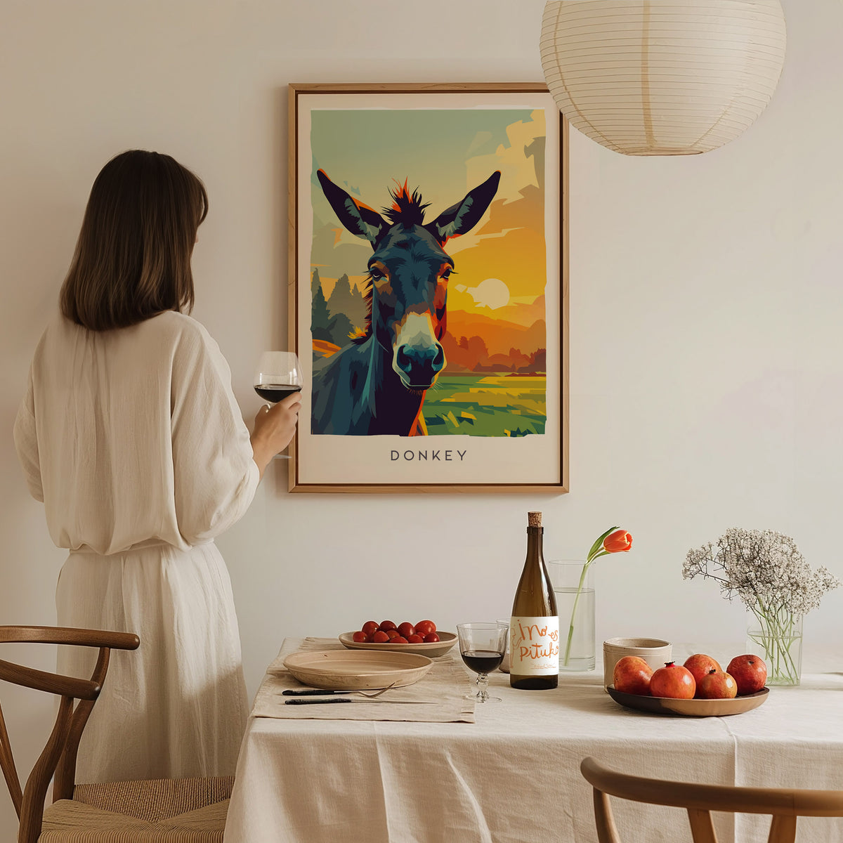 Donkey, Equus asinus Poster | Gentle Farm Wildlife Wall Art — styled in a modern interior