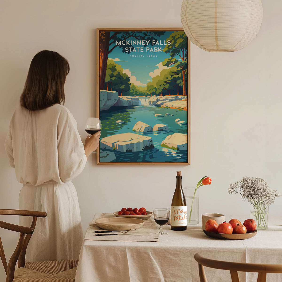 McKinney Falls State Park, Austin, Texas Poster | Waterfall & Creek Nature Wall Art — styled in a modern interior