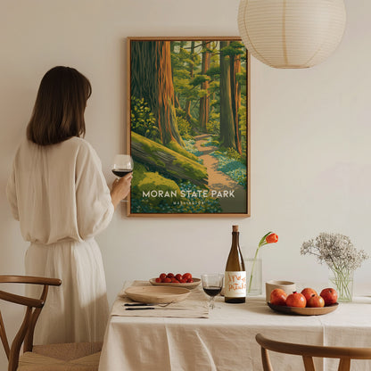 Moran State Park, Washington Poster | Mountain Lake & Evergreen Forest Wall Art — styled in a modern interior