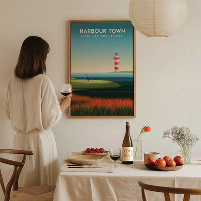 Harbour Town Golf Links, Hilton Head, South Carolina Poster | Iconic Lighthouse & Fairway Wall Art — styled in a modern inter