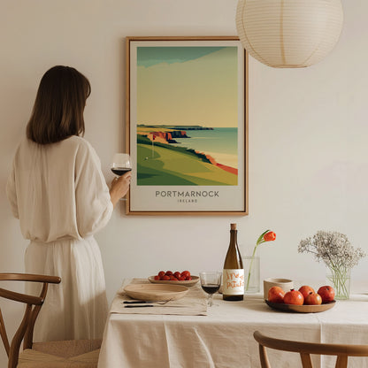 Portmarnock Matte Border Poster | Ireland Travel Wall Art — styled in a modern interior