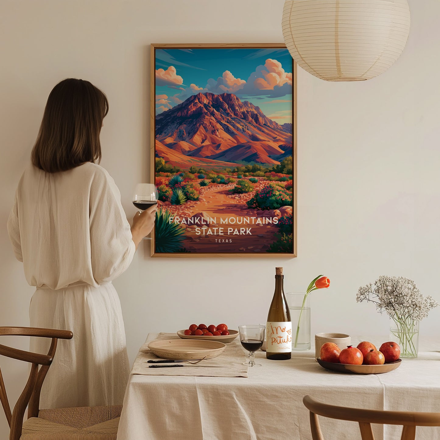 Franklin Mountains State Park, Texas Poster | Desert Peaks & Desert Sky Wall Art — styled in a modern interior