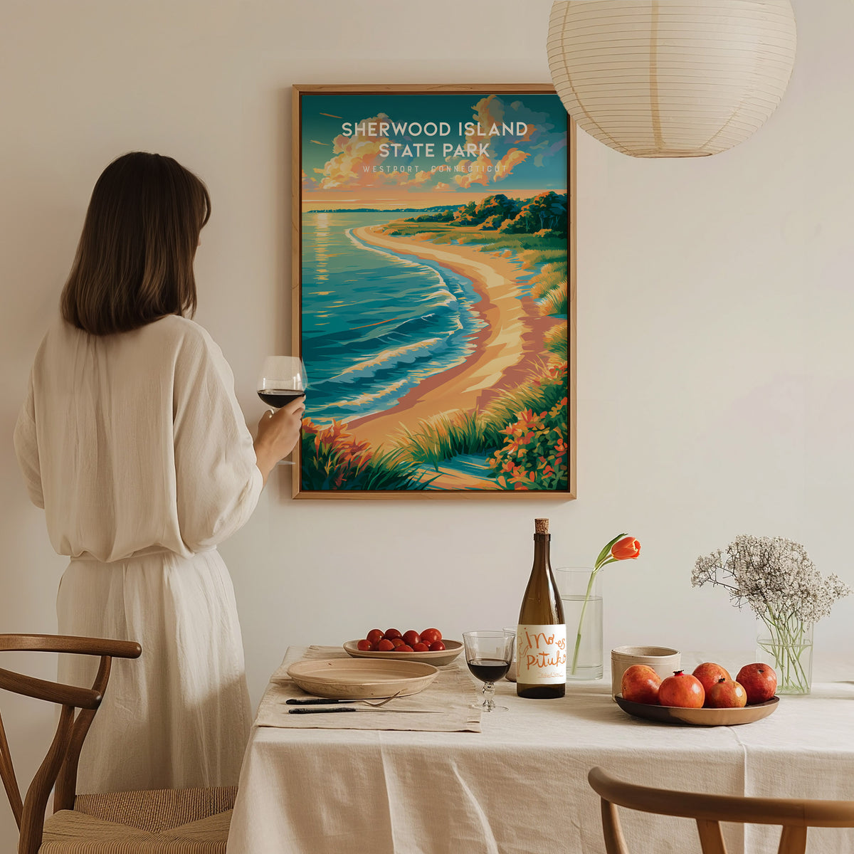 Sherwood Island State Park, Westport, Connecticut Poster | Seaside Travel Gift Wall Art — styled in a modern interior