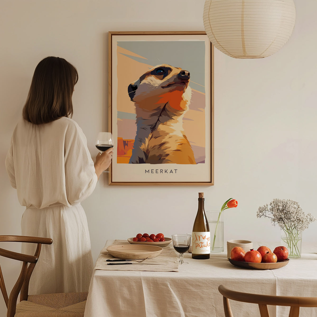 Meerkat, Suricata suricatta Poster | Bold Safari Wildlife Wall Art — styled in a modern interior