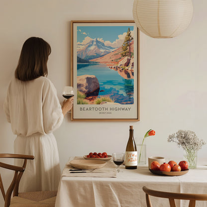Beartooth Highway Matte Border Poster | Montana Destination Print Travel Wall Art — styled in a modern interior