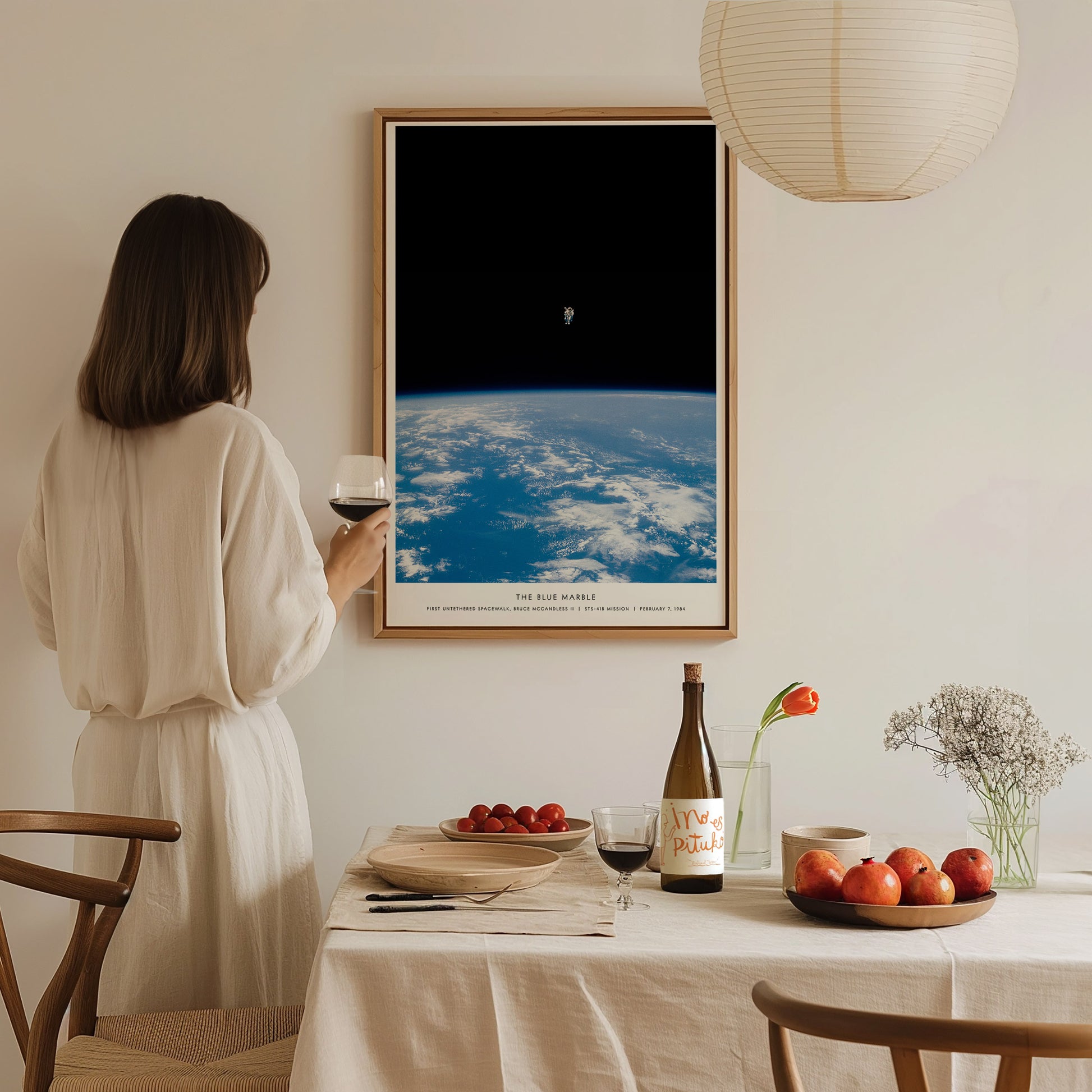 Natural wood framed Blue Marble NASA spacewalk print