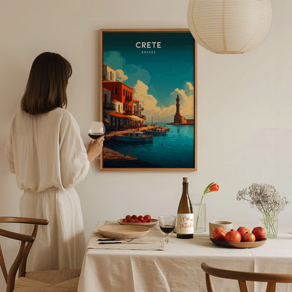 Crete, Greece Poster | Mediterranean Island Destination Print Wall Art — styled in a modern interior