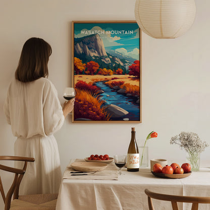 Wasatch Mountain, Midway, Utah Poster | Alpine Meadow & Peak Destination Print Wall Art — styled in a modern interior