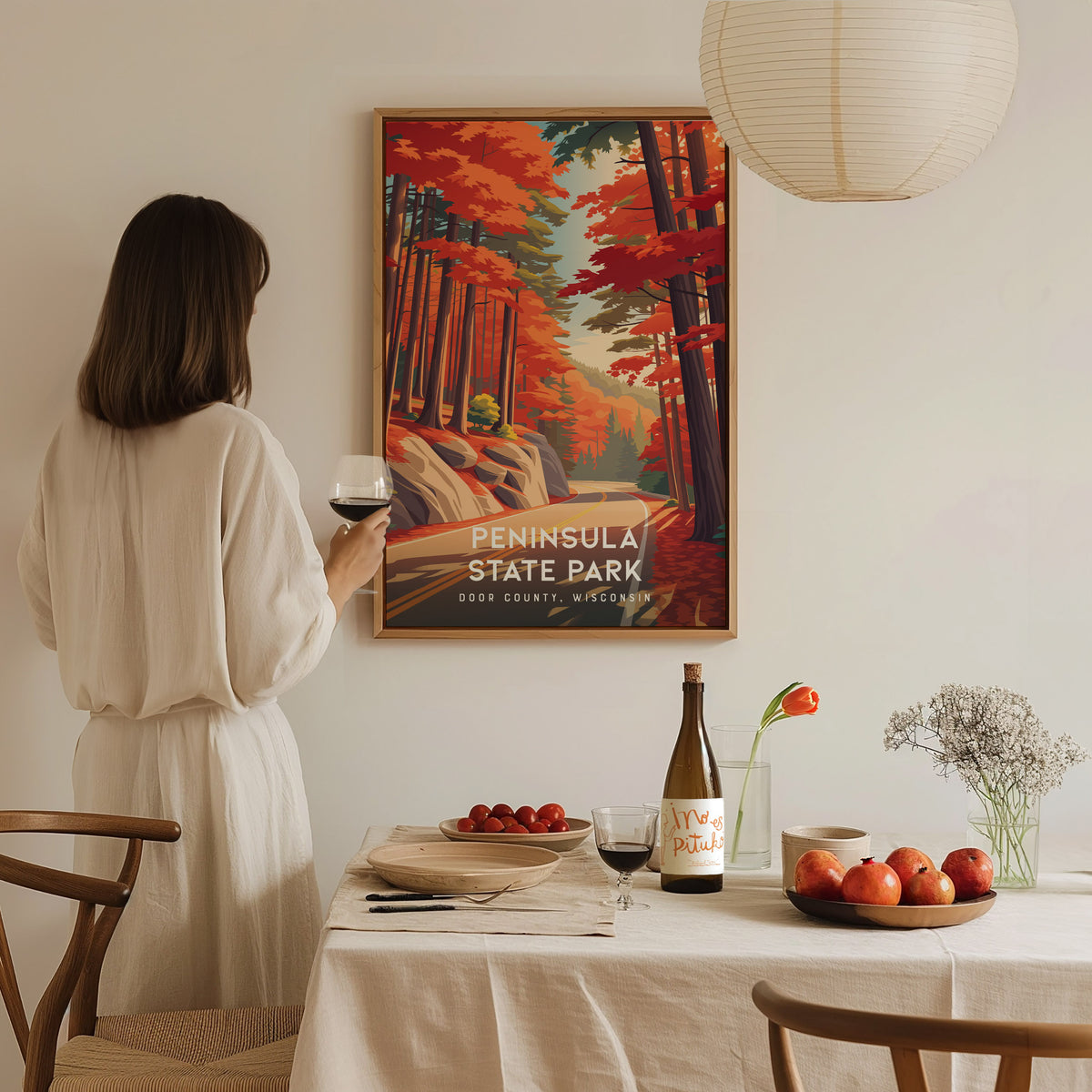 Peninsula State Park, Door County, Wisconsin Poster | Bluffs & Birch Forest Travel Wall Art — styled in a modern interior
