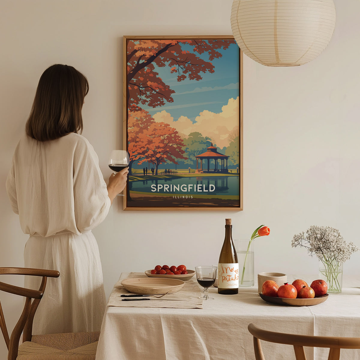 Springfield, Illinois Poster | Capitol Charm & Prairie Skyline Wall Art — styled in a modern interior