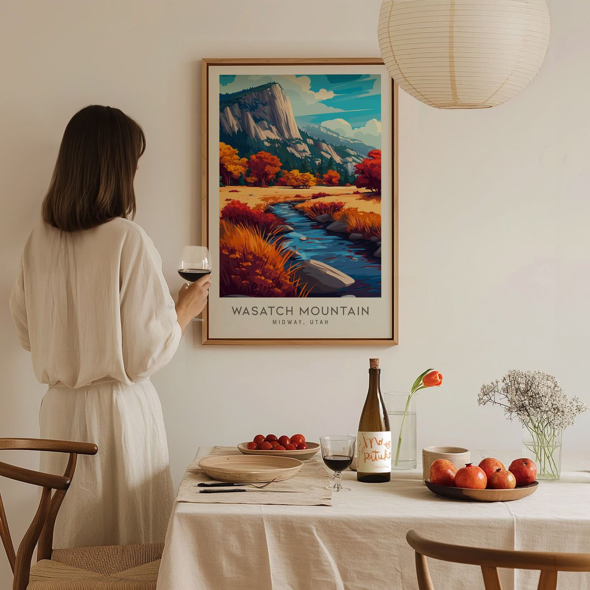 Wasatch Mountain Matte Border Poster | Midway, Utah Travel Wall Art — styled in a modern interior