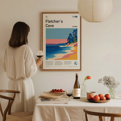 Fletcher's Cove Poster | Surf Break & Coastal Cliffs Wall Art — styled in a modern interior