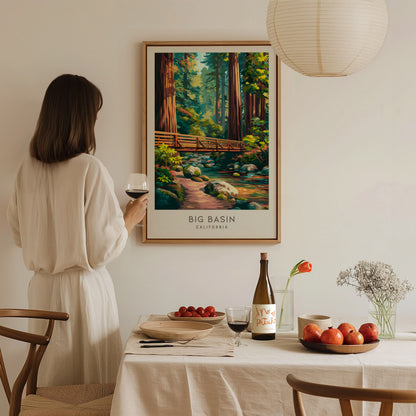 Big Basin Matte Border Poster | California Travel Wall Art Framed or Unframed — styled in a modern interior