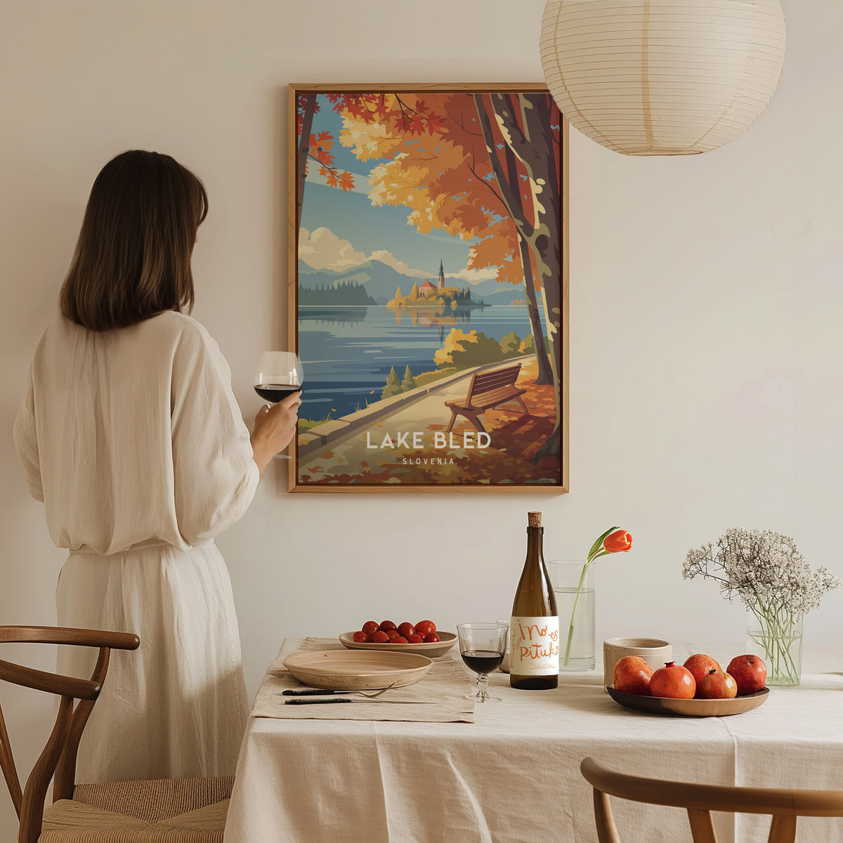 Lake Bled, Slovenia Poster | Alpine Island Church Destination Print Wall Art — styled in a modern interior
