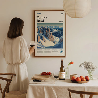 Cornice Bowl, Mammoth Poster | Alpine Print Ski Lodge Decor Wall Art — styled in a modern interior