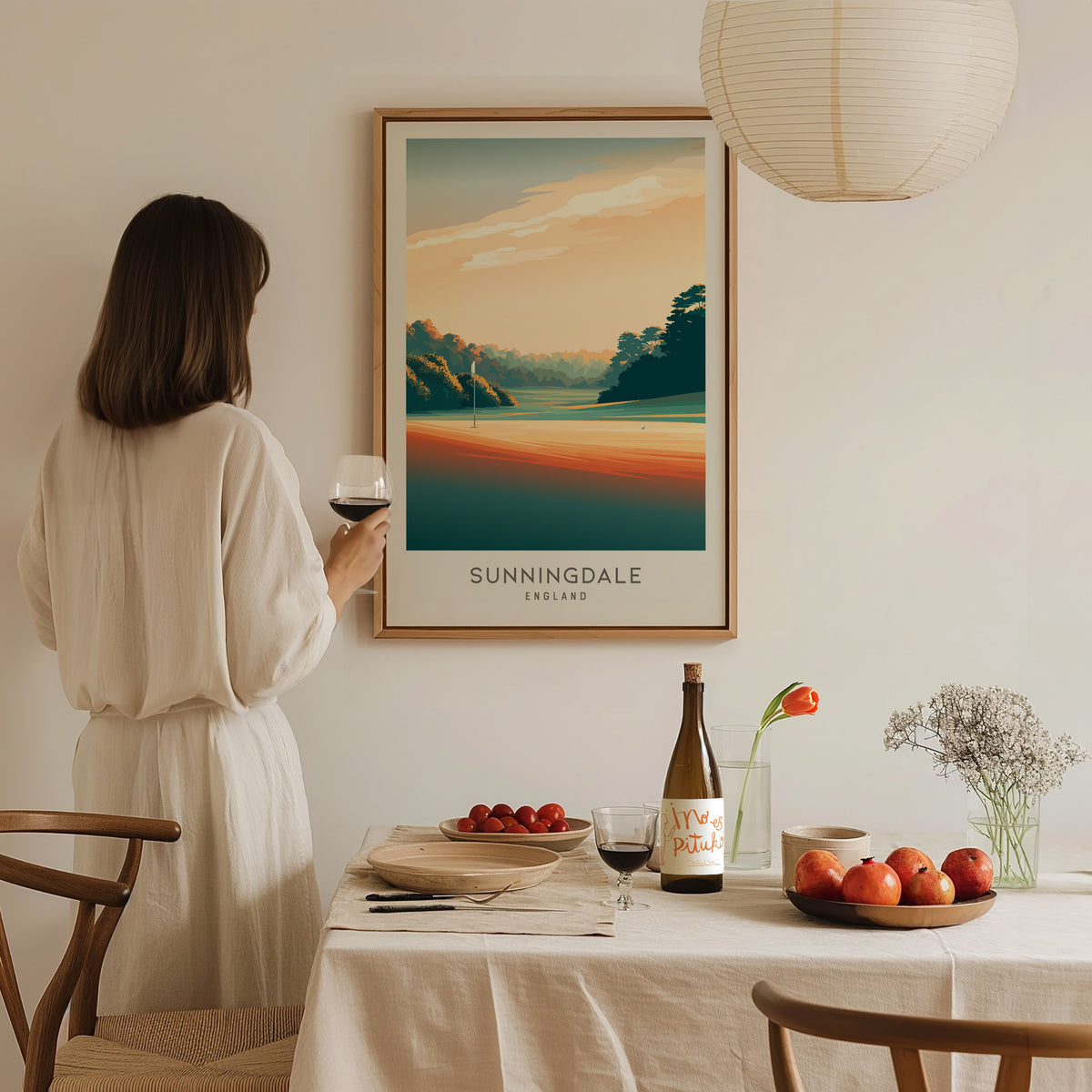 Sunningdale Matte Border Poster | England Golf Course Print & Country Club Decor — styled in a modern interior