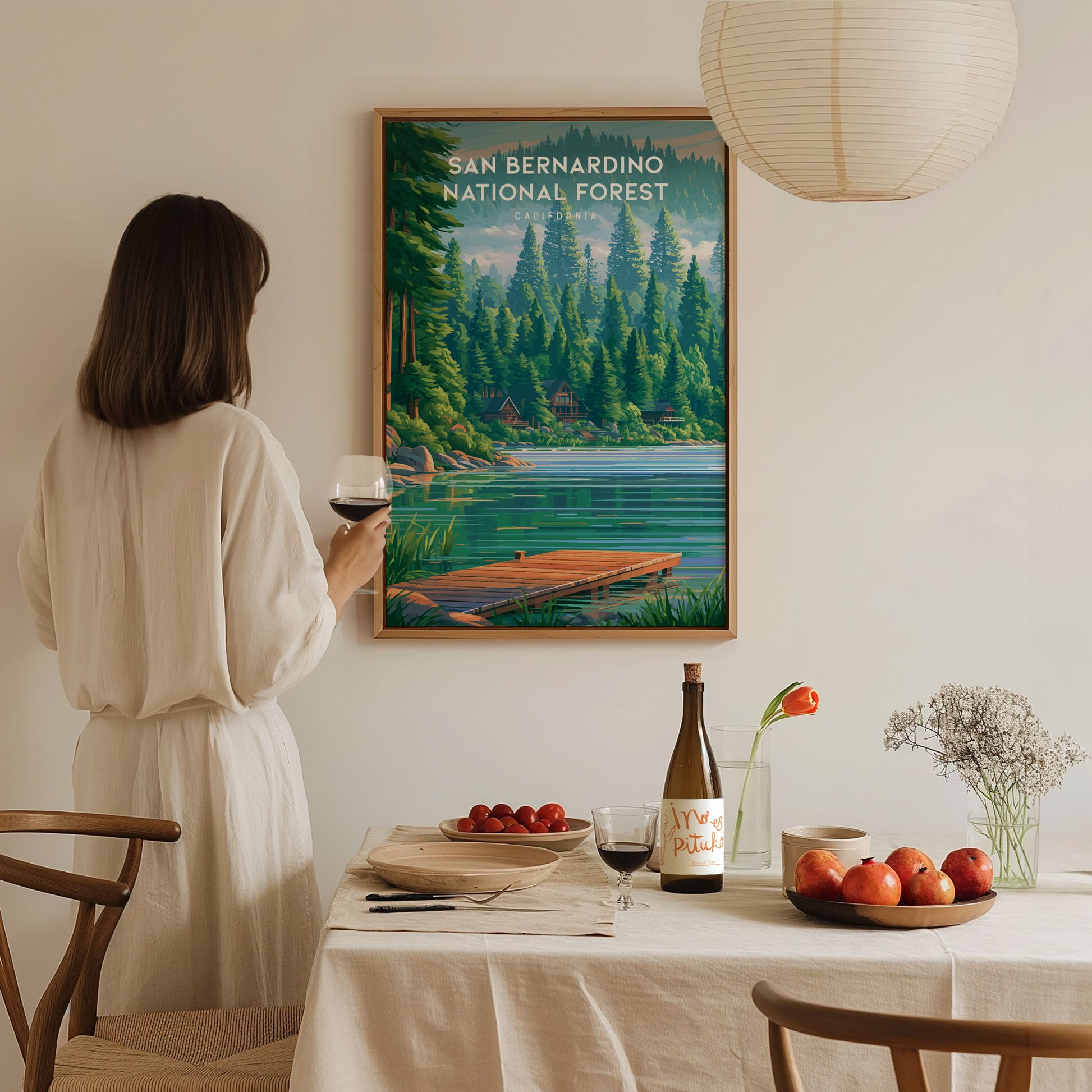 San Bernardino National Forest, California Poster | Mountain Pines & Alpine Wilderness Wall Art — styled in a modern interior