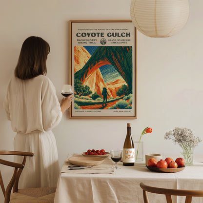 Coyote Gulch, Grand Staircase-Escalante Poster | Hiker Gift | Backcountry Trail Wall Art — styled in a modern interior