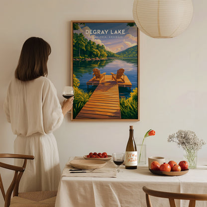DeGray Lake, Arkadelphia, Arkansas Poster | Lakeside Serenity Travel Wall Art — styled in a modern interior