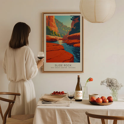 Slide Rock Matte Border Poster | Oak Creek Canyon, Arizona Travel Wall Art — styled in a modern interior