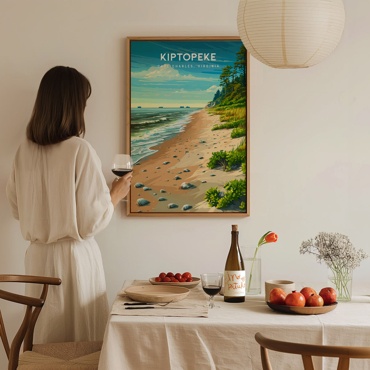 Kiptopeke, Cape Charles, Virginia Poster | Travel Wall Art Destination Print — styled in a modern interior