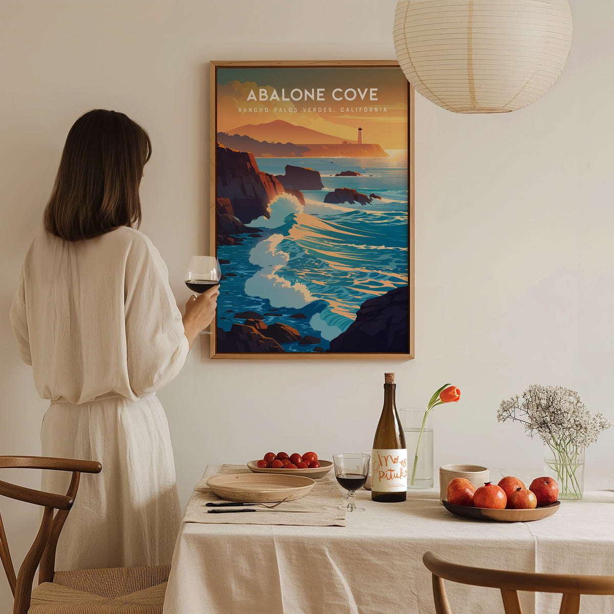 Abalone Cove, California Poster | Tidepools & Sea Cliffs Coastal Wall Art — styled in a modern interior
