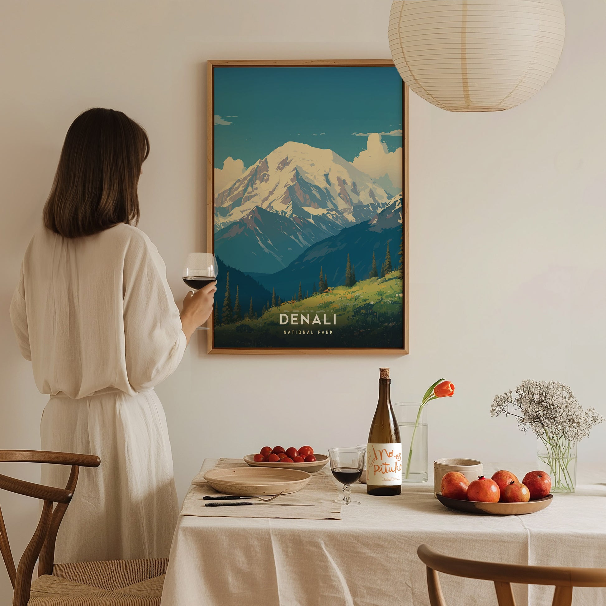 Denali National Park Poster | Alaska Hiker Print Wall Art | Framed or Unframed