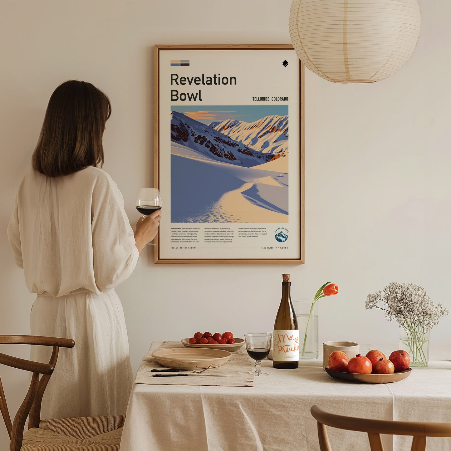 Revelation Bowl, Telluride Poster | Alpine Powder Run Mountain Wall Art — styled in a modern interior