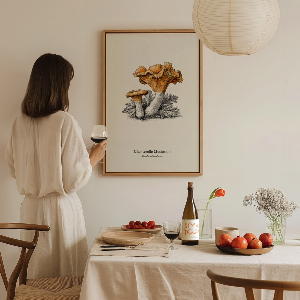 Chanterelle Mushroom Poster | Cantharellus cibarius Pen and Ink Print Vintage Scientific Illustration — styled in a modern in