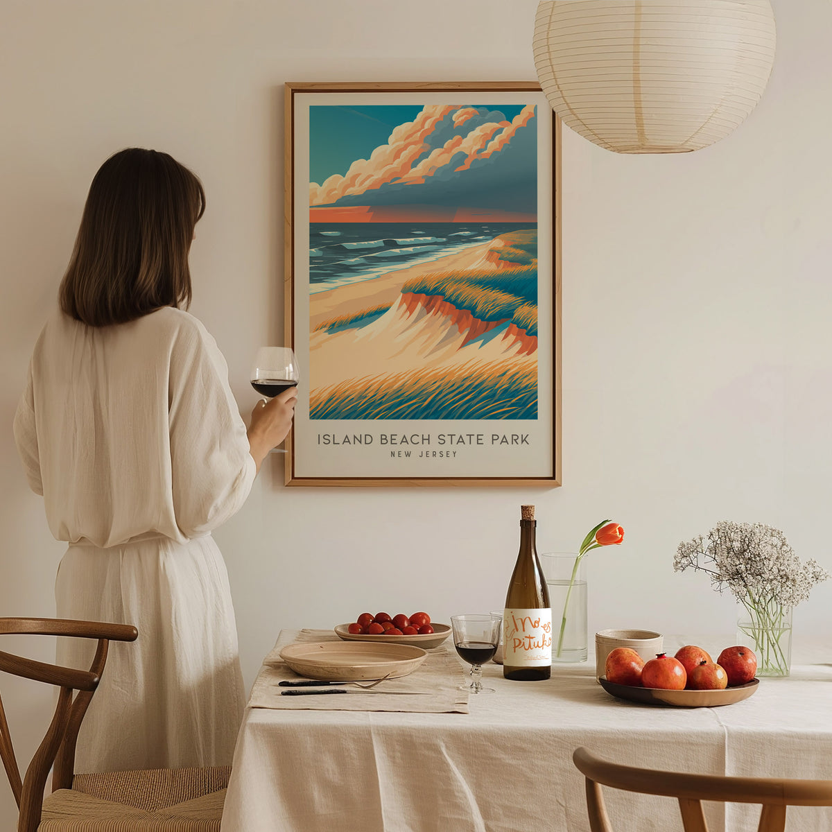 Island Beach State Park Matte Border Poster | New Jersey Beach House Decor Travel Wall Art — styled in a modern interior