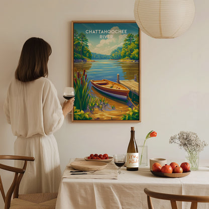 Chattahoochee River, Georgia Poster | Tropical Beach Print Beach House Decor Wall Art — styled in a modern interior