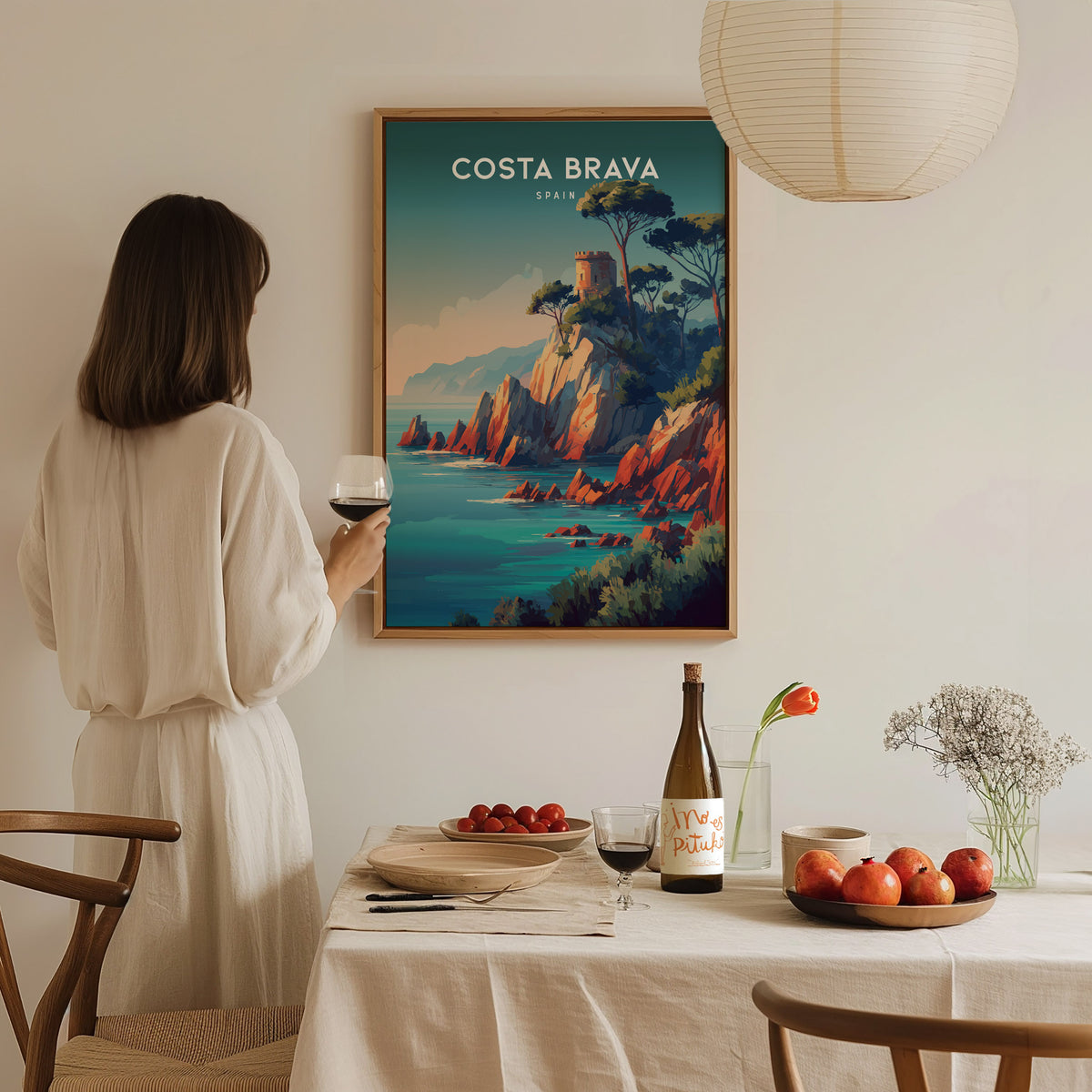 Costa Brava, Spain Poster | Mediterranean Cliffs & Turquoise Coves Wall Art — styled in a modern interior