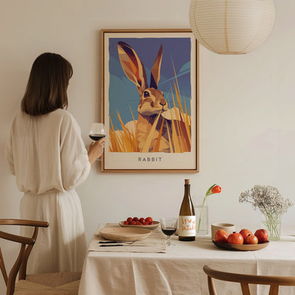 Rabbit, Wildlife Poster | Meadow Wildflower Countryside Wall Art — styled in a modern interior