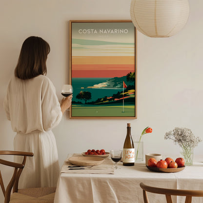 Costa Navarino, Greece Poster | Mediterranean Links Golfer Gift Wall Art — styled in a modern interior