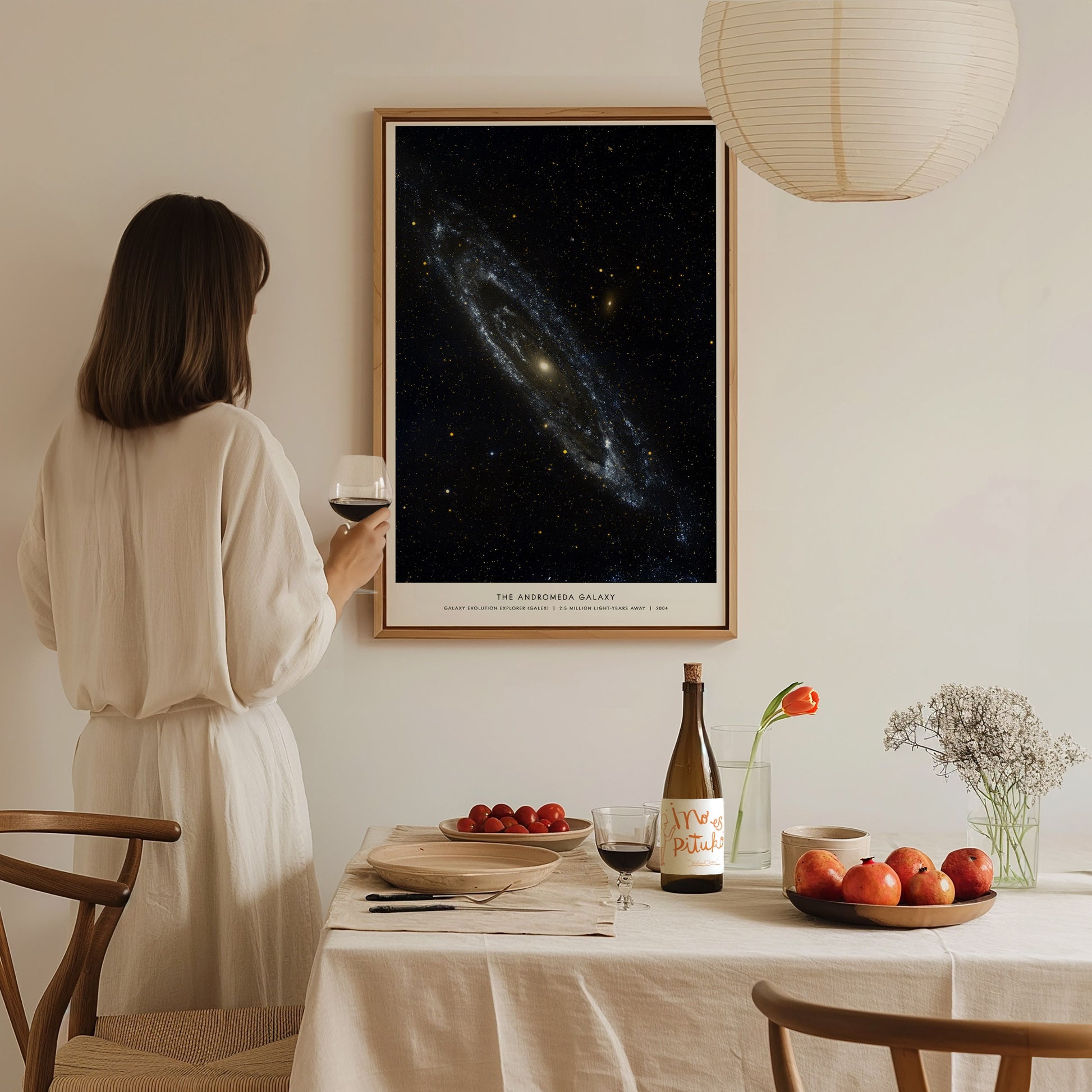 Andromeda Galaxy spiral galaxy print in a floating frame canvas displayed on a clean white wall