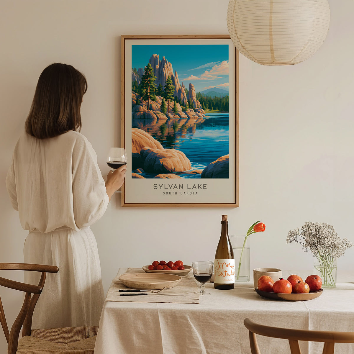 Sylvan Lake Matte Border Poster | South Dakota Destination Print Travel Wall Art — styled in a modern interior