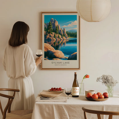 Sylvan Lake Matte Border Poster | South Dakota Destination Print Travel Wall Art — styled in a modern interior