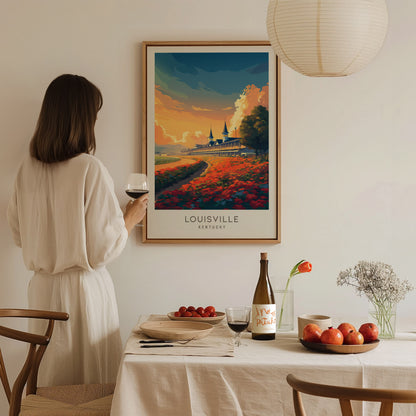 Louisville Matte Border Poster | Kentucky Destination Print Travel Wall Art — styled in a modern interior