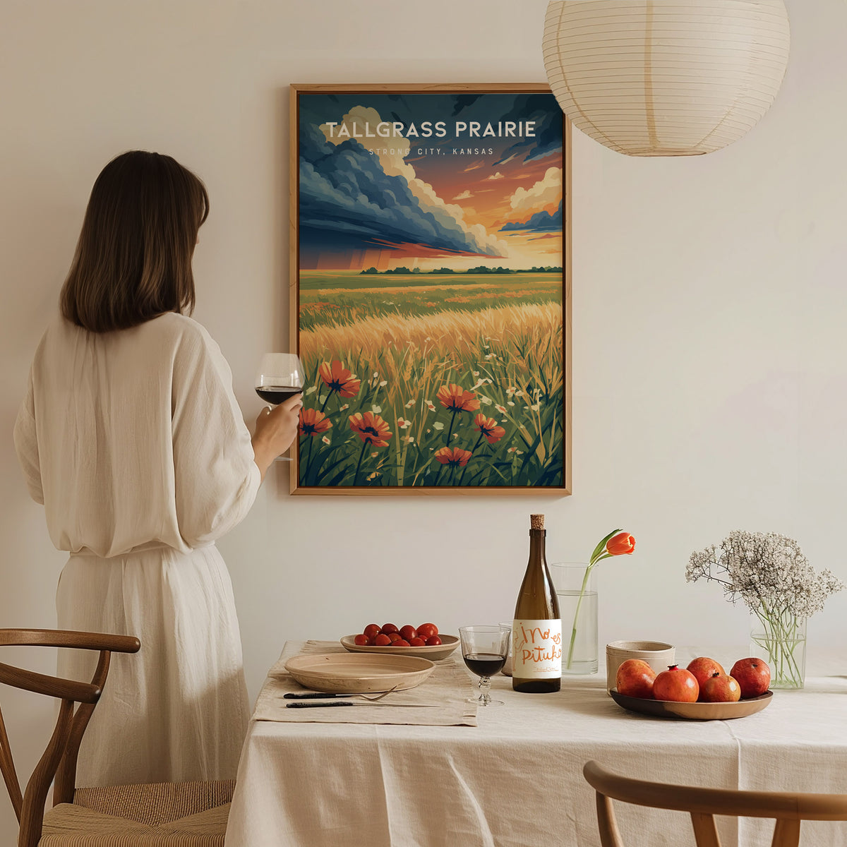 Tallgrass Prairie, Strong City, Kansas Poster | Golden Plains Travel Wall Art — styled in a modern interior