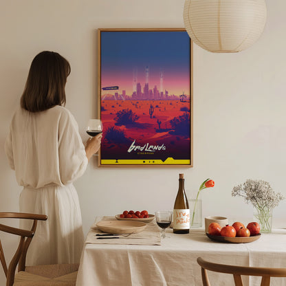 Badlands Cyberpunk Poster | Desert Landscape Gamer Wall Art | Framed or Unframed