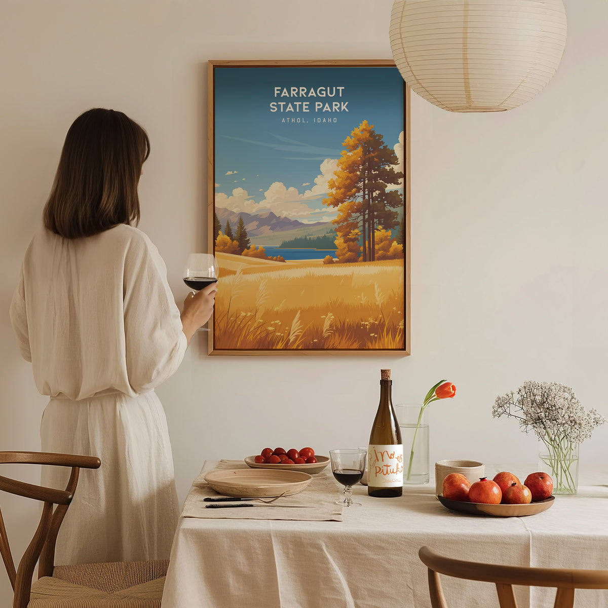 Farragut State Park, Athol, Idaho Poster | Lakeside Mountain Wilderness Destination Print Wall Art — styled in a modern inter