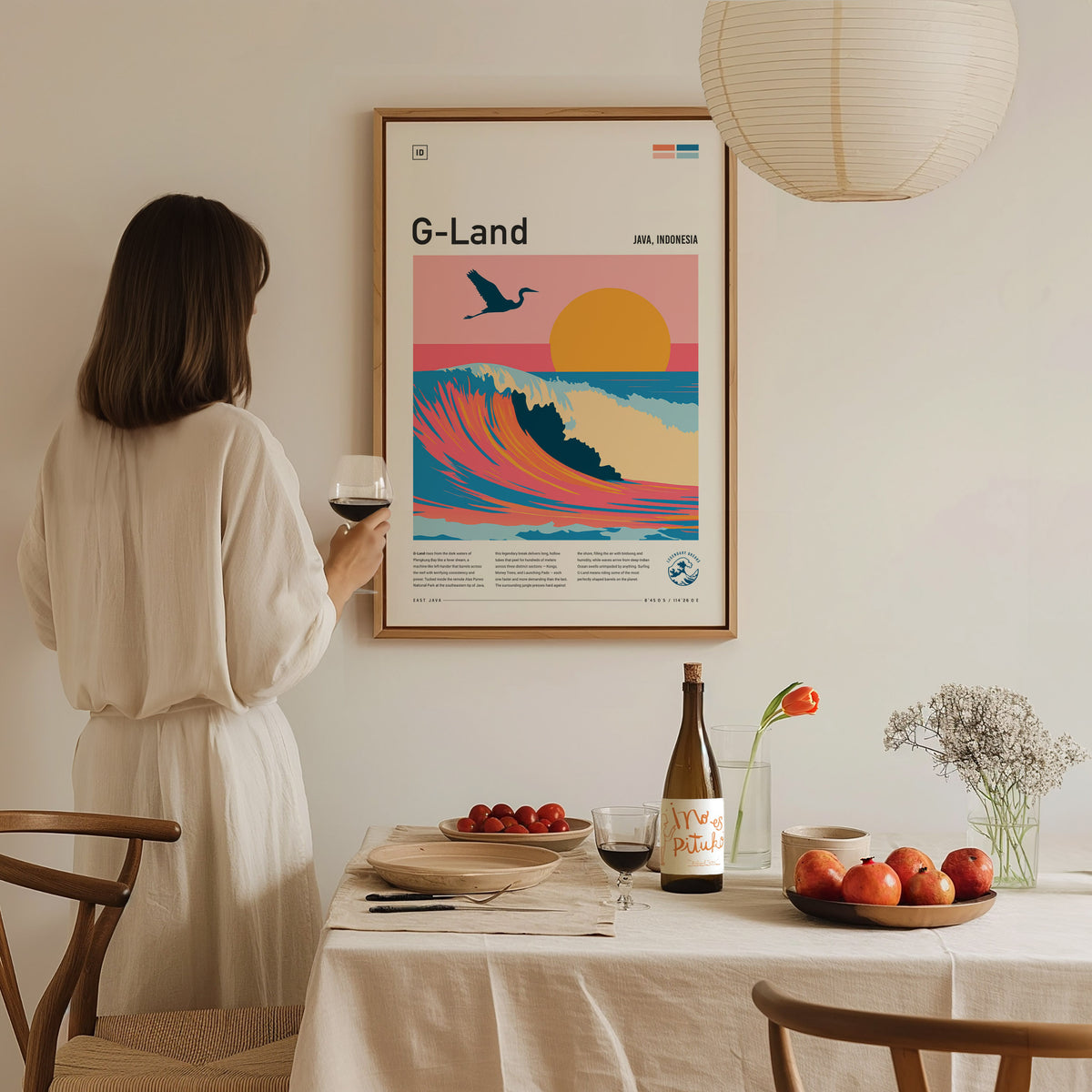 G-Land, Java, Indonesia Poster | Tropical Surf Wave Print Wall Art — styled in a modern interior