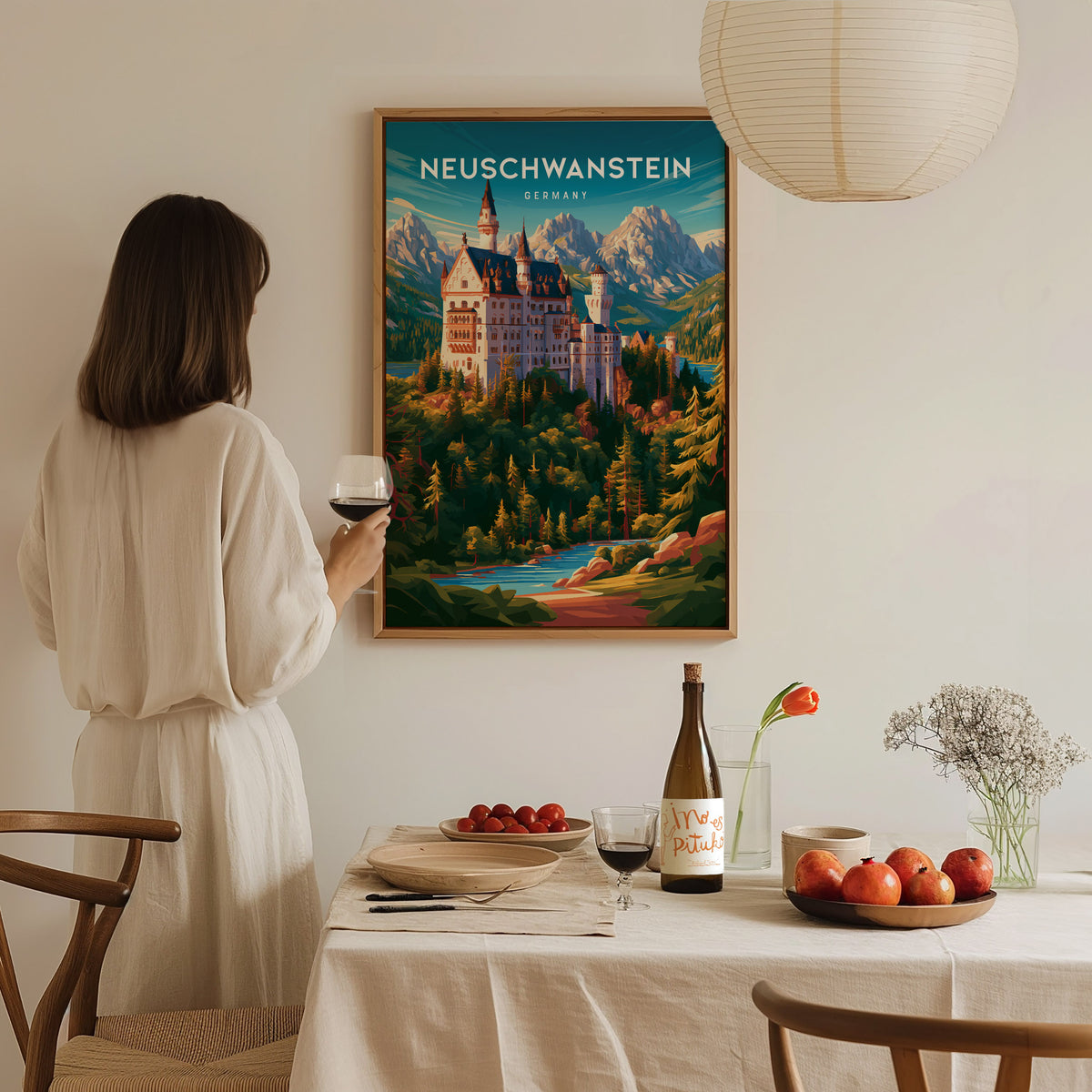 Neuschwanstein, Germany Poster | Fairytale Castle Bavarian Alps Wall Art — styled in a modern interior