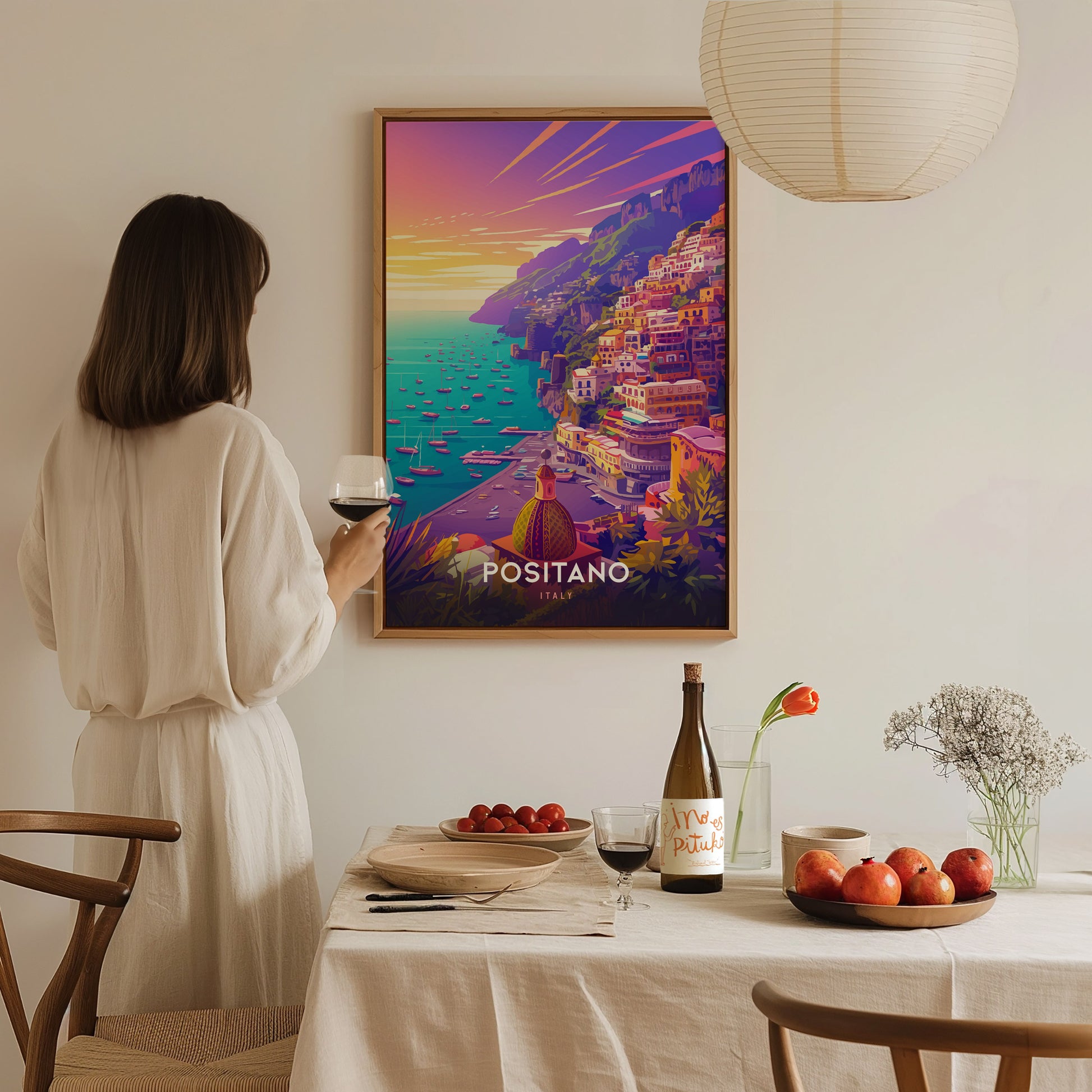 Positano Poster | Amalfi Coast Italy Art | Vintage Travel Print