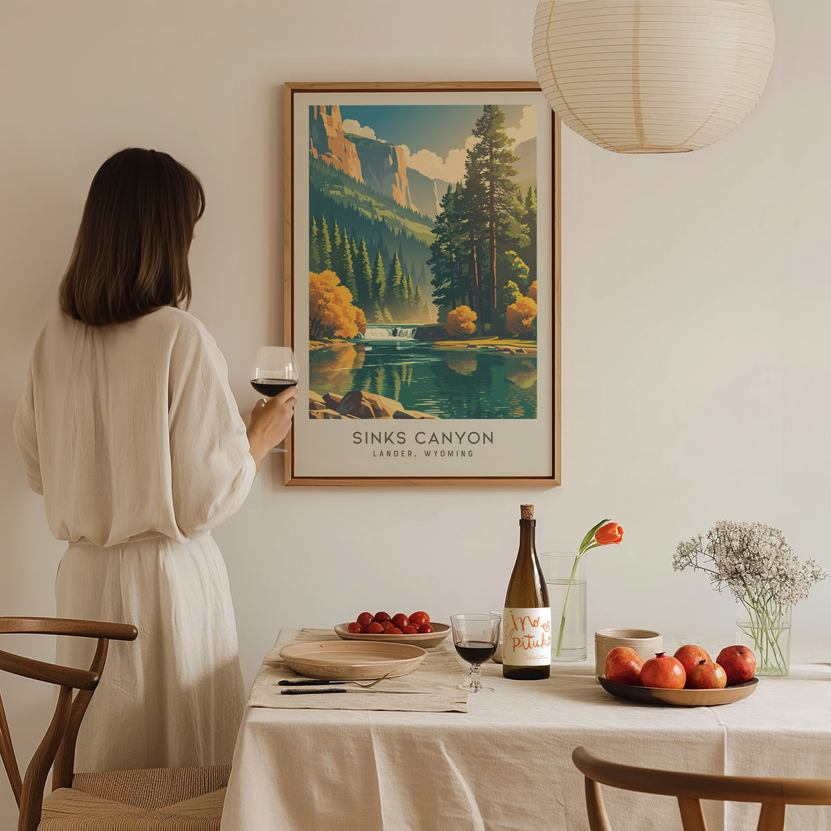 Sinks Canyon Matte Border Poster | Lander, Wyoming Travel Wall Art — styled in a modern interior