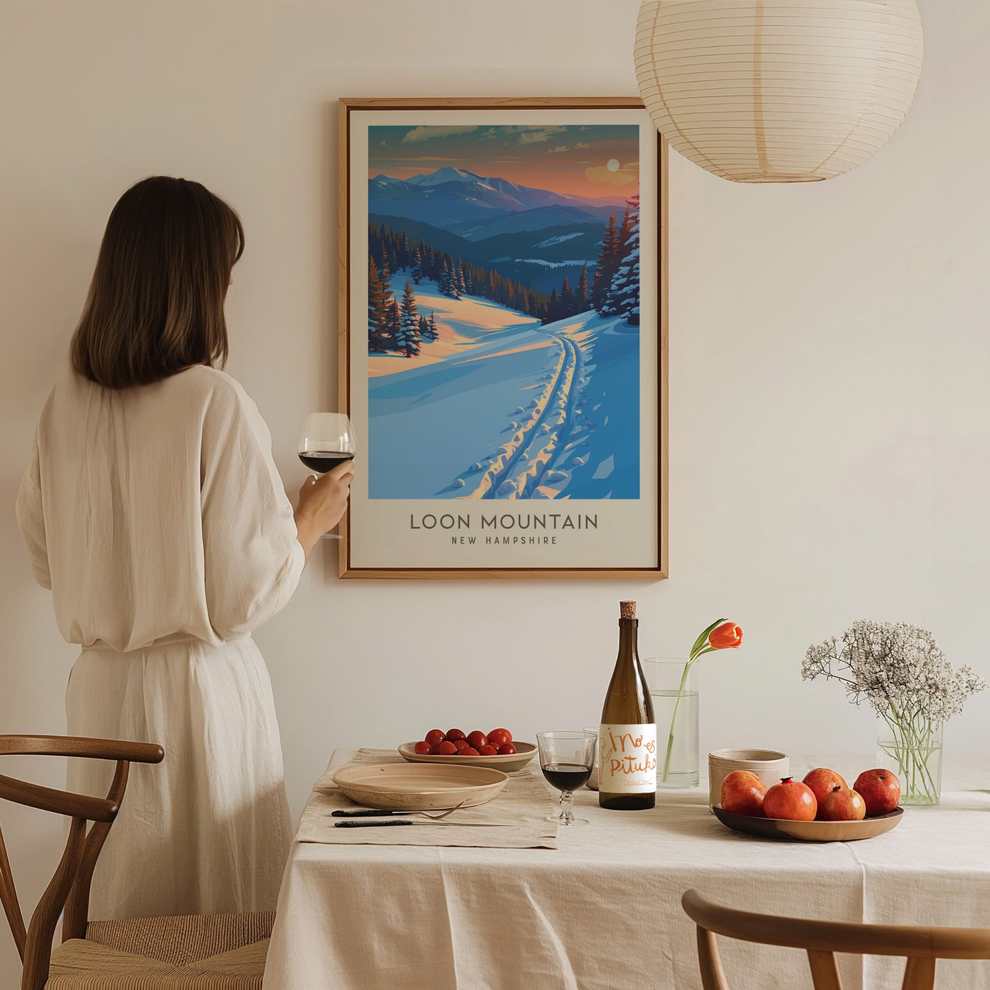 Loon Mountain Matte Border Poster | New Hampshire Travel Wall Art — styled in a modern interior