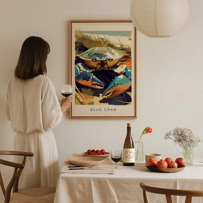 Blue Crab, Callinectes sapidus Poster | Coastal Wildlife Wall Art — styled in a modern interior