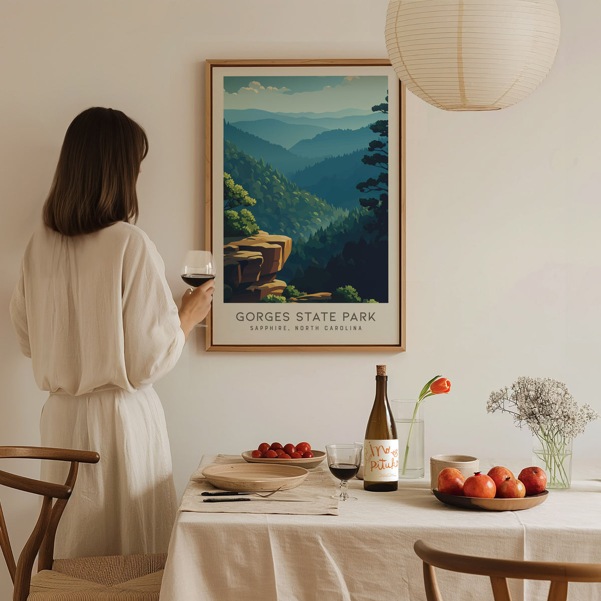 Gorges State Park Matte Border Poster | Sapphire, North Carolina Destination Print — styled in a modern interior